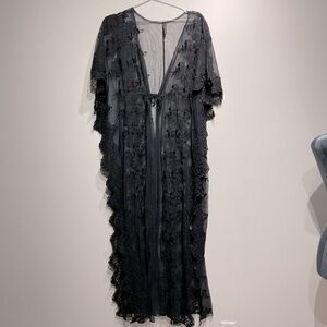 Sheer Lace Crochet Long Ruffles Swimsuit Cover-up Lace Cover UP Size M. Beachy